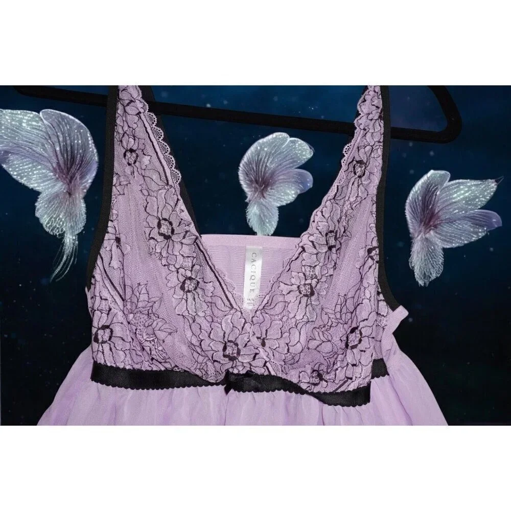 Purple Lace Babydoll Slip Dress - Fairycore Cottagecore Y2K Lingerie - 14/16
